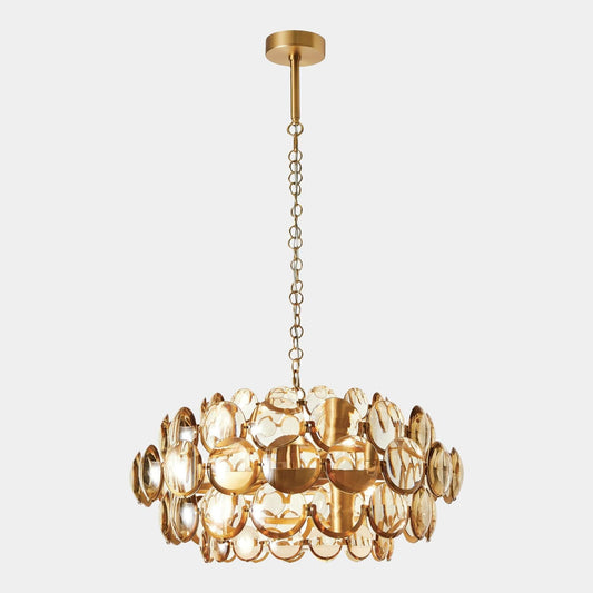 Global Views Brass Cabochon Amber Glass Chandelier