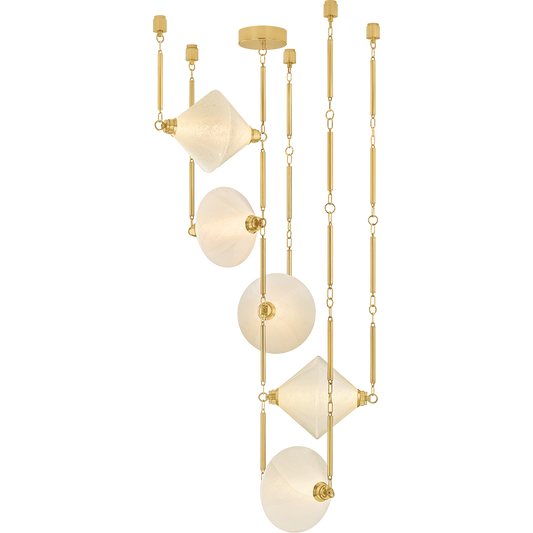 Corbett Solara 5 Light Vintage Polished Brass Chandelier Ceiling Light