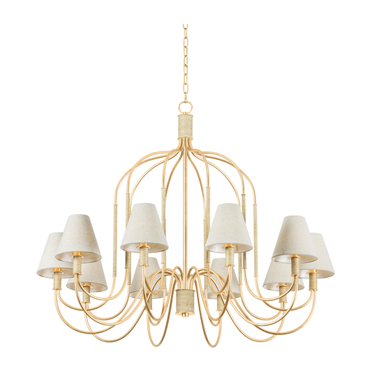 Hudson Valley Lighting Warrensburg 10 Light 44 inch Vintage Gold Leaf Chandelier Ceiling Light