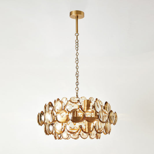 Global Views Brass Cabochon Amber Glass Chandelier 
 Brass