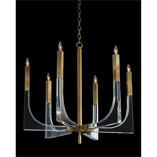 John Richard Acrylic and Brass Six-Light Chandelier