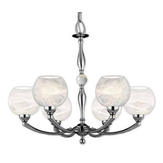 Alabaster Globes 6 Light Chandelier by American Brass and Crystal