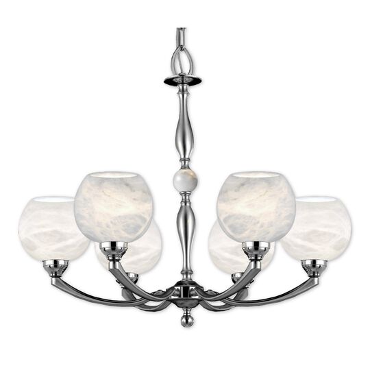 Alabaster Globes 6 Light Chandelier by American Brass and Crystal