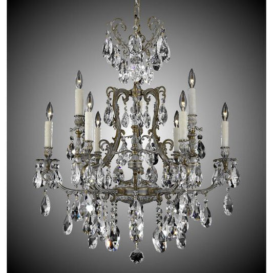 Parisian 38 Inch 9 Light Chandelier by American Brass and Crystal