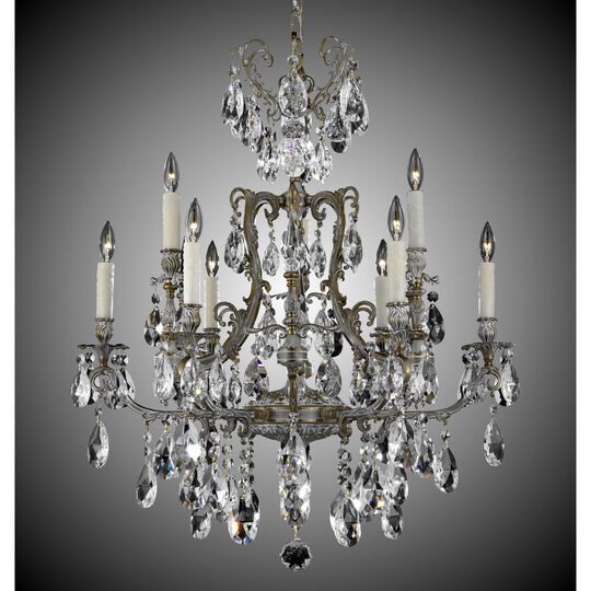 Parisian 38 Inch 9 Light Chandelier by American Brass and Crystal