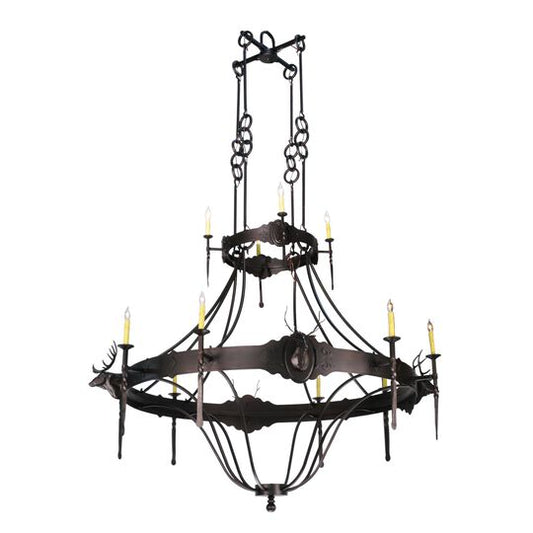 Stag 72 Inch 12 Light Chandelier by Meyda Lighting