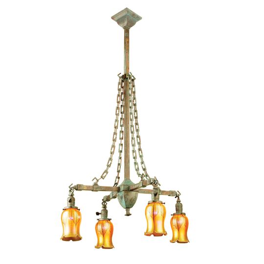 Craftsman Favrile 26 Inch 4 Light Chandelier by Meyda Lighting