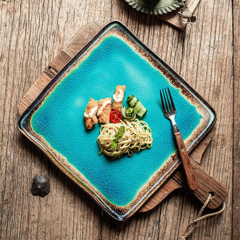 Ocean Crest Crackle-Glaze Square Plate