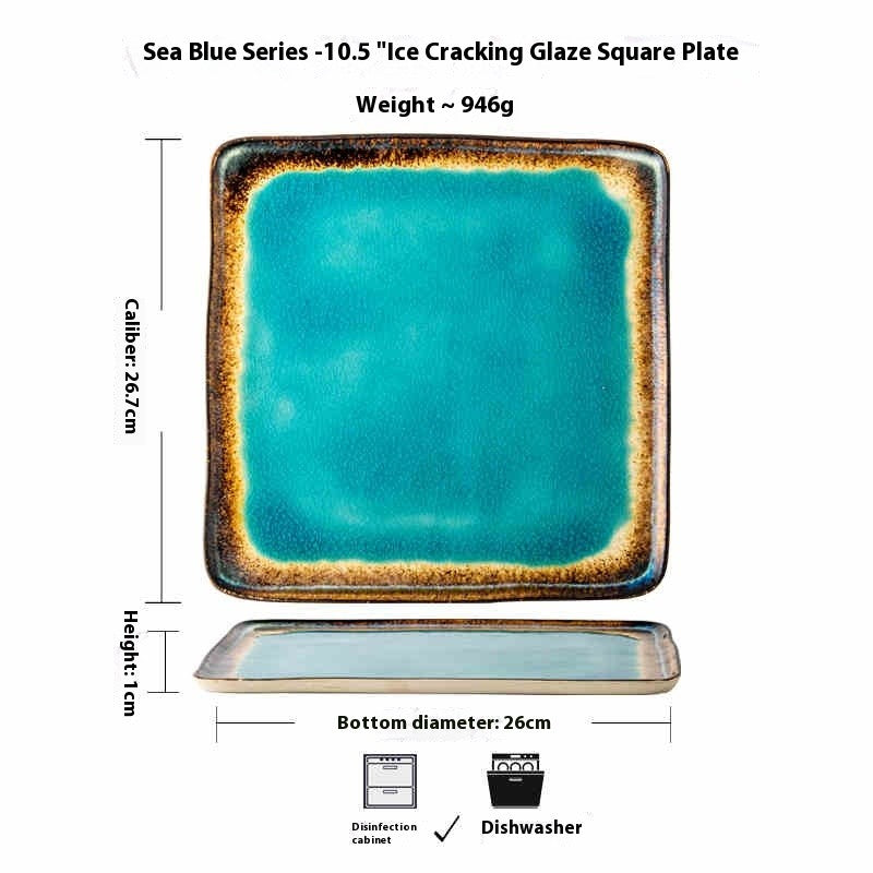 Ocean Crest Crackle-Glaze Square Plate