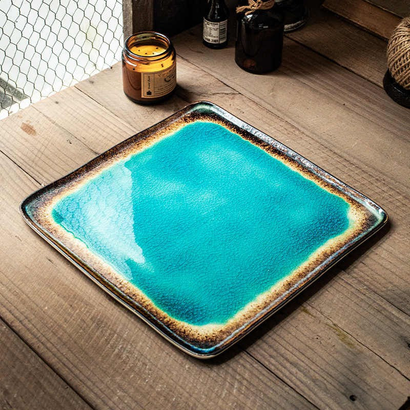 Ocean Crest Crackle-Glaze Square Plate