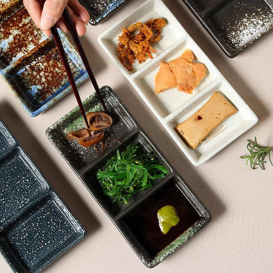 RetroGrid Porcelain Sauce Trio Plate