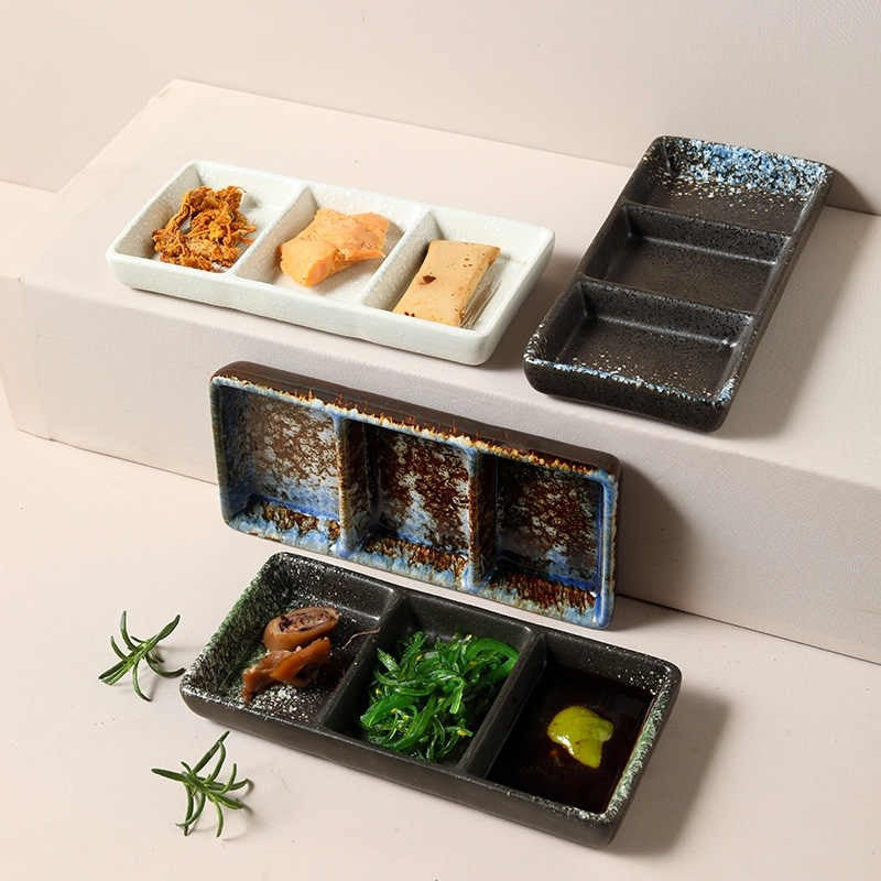 RetroGrid Porcelain Sauce Trio Plate