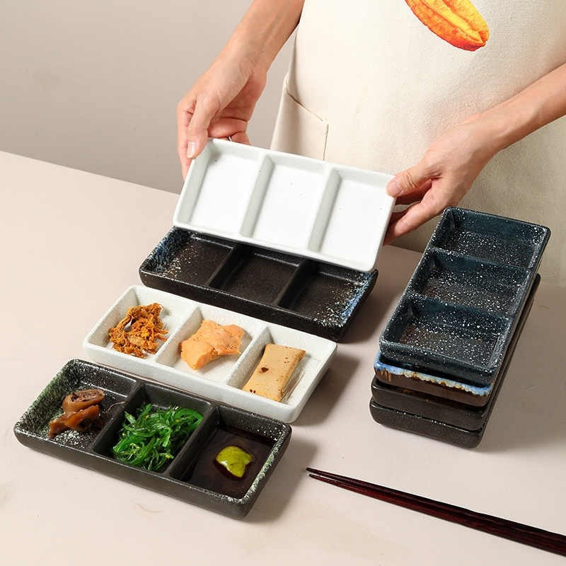 RetroGrid Porcelain Sauce Trio Plate